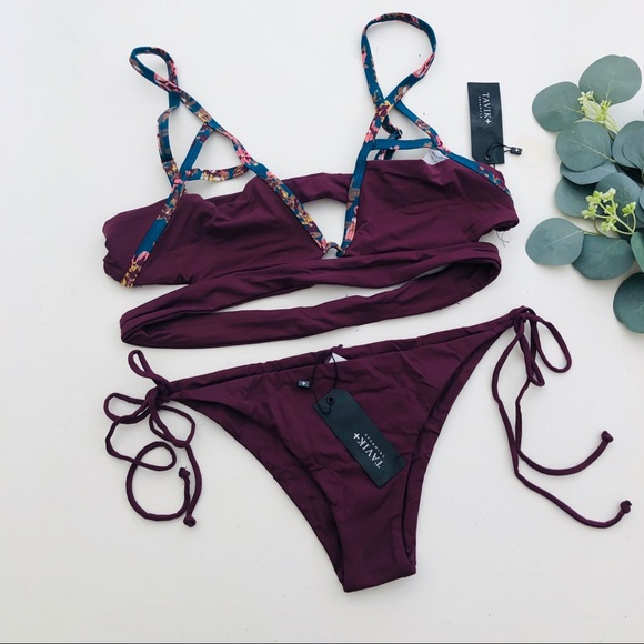 TAVIK JESSI JAX Color Blocked Merlot Bikini Set - Picture 1 of 6